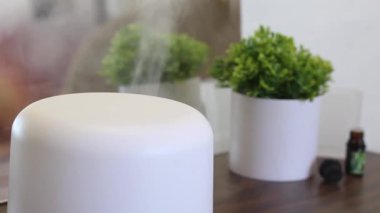 humidifier expelling fragranced vapor into the environment. aromatherapy