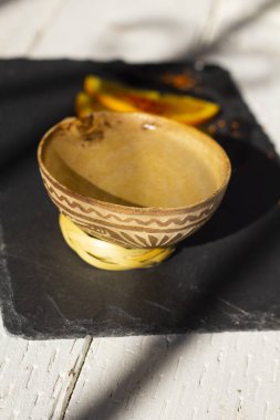 front view of shot of mezcal. traditional mexican agave drink. tequila