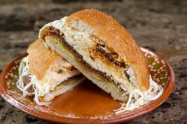 Oaxaca peynirli Cemita keki, Meksika sandviçi. Meksika yemeği