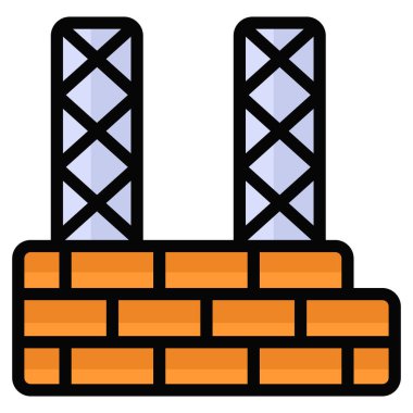 İnşaat alanı vektör düz simgesi, renkli çizgi vektör tasarımı