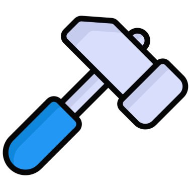 Çekiç vektör düz simgesi, renkli çizgi vektör tasarımı