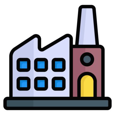 Fabrika vektör düz simgesi, renkli çizgi vektör tasarımı