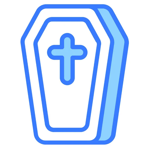 Coffin Cross Funeral Blue Outline Simple Icon — Stock Vector
