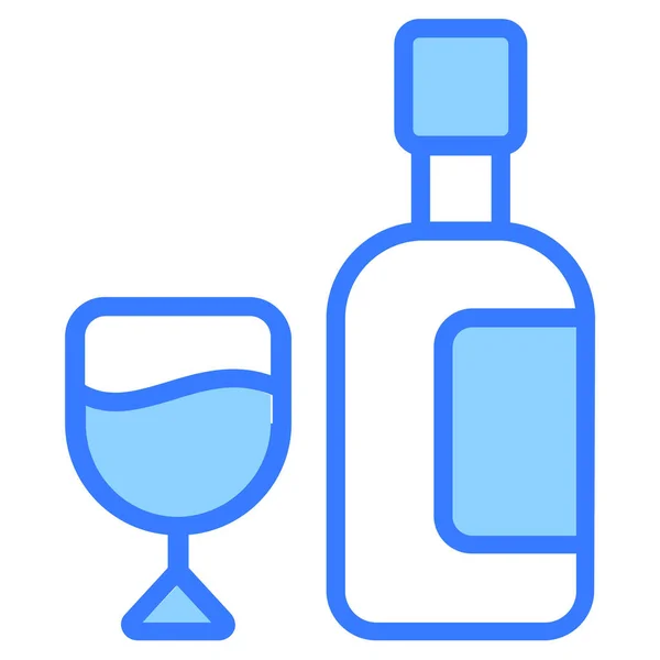 Butelka Wina Alkohol Szklanka Niebieski Zarys Prosta Ikona — Wektor stockowy
