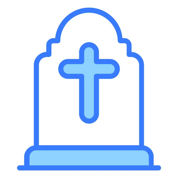 Rip Cemetery Headstone Cross Blue Outline Simple Icon — Stock Vector