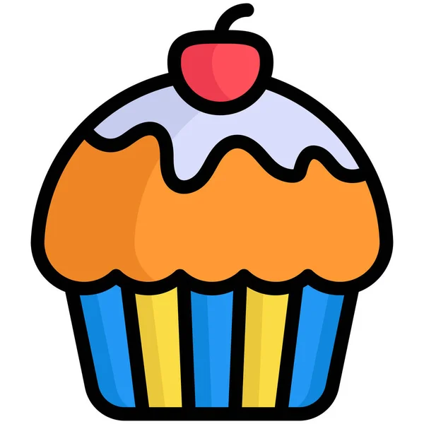 Cup Cake Cherry Flat Line Icon — Stock Vector