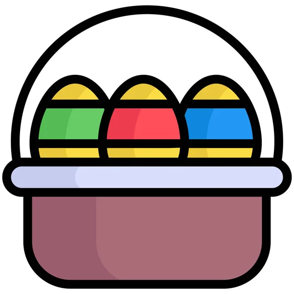Easter Basket Easter Egg Flat Line Icon — Stock Vector