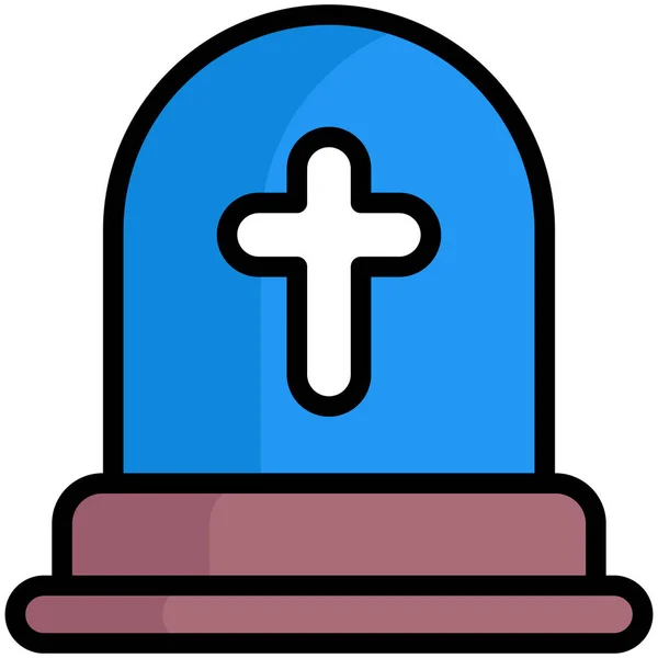 Кладбище Крест Плоской Линии Значок — стоковый вектор