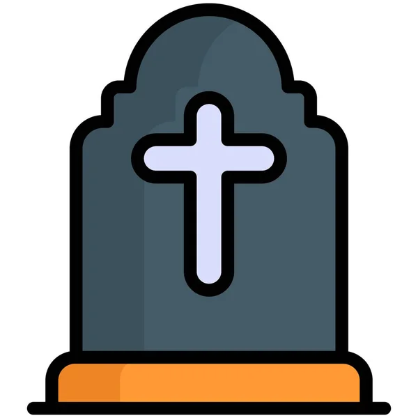 Надгробие Крест Плоской Линии Значок — стоковый вектор
