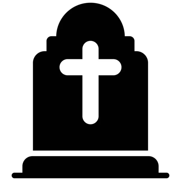 Gravestone Cross Silhouette Black Glyph Icon — Stock Vector
