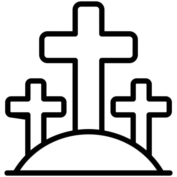 Cimetière Icône Ligne Mince Religion — Image vectorielle