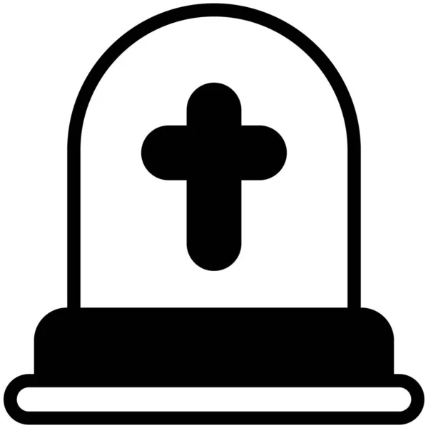 Kyrkogård Med Kors Platt Linje Ikon — Stock vektor