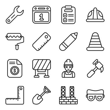 Uluslararası İşçi Bayramı ve Endüstri araç simgesi seti. Düz vektör tasarımı.