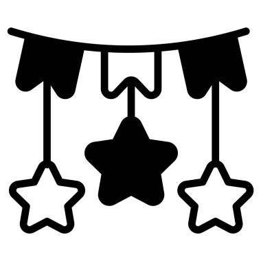 Web ve mobil tasarım için siyah dekorasyon ana hatları simgesi, Mutlu Noeller ve Mutlu Yıllar simgeleri.