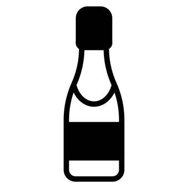 Şampanya siyah ana hatlarıyla doldurulmuş ikon, Mutlu Noeller ve web ve mobil tasarım için yeni yıl simgeleri.