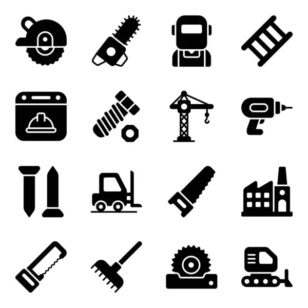 Día Internacional Del Trabajo Conjunto Iconos Herramientas Industria Diseño Vector — Vector de stock