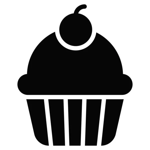カップケーキのグリフアイコン メリークリスマスとウェブとモバイルデザインのための幸せな新年のアイコン — ストックベクタ