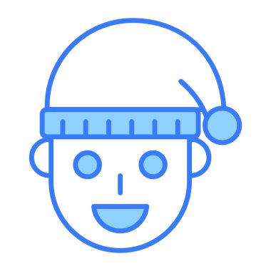 Erkek çocuk yüz ikonu, modern tarz Noel ve Yeni Yıl çizgisi ikonu, izole edilmiş kış bayramı sembolleri