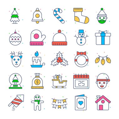 Mutlu yeni yıl simgeleri. Tatil Vektörü İllüstrasyonu.
