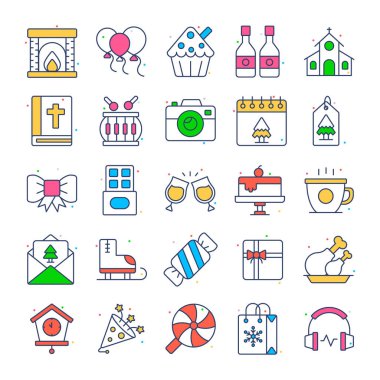 Mutlu yeni yıl simgeleri. Tatil Vektörü İllüstrasyonu.