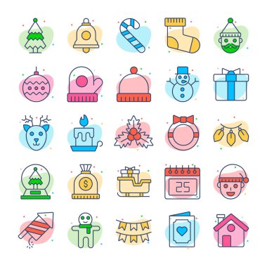 Mutlu yeni yıl simgeleri. Tatil Vektörü İllüstrasyonu.