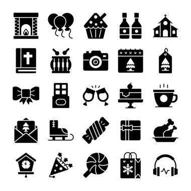 Modern stil Noel ve Yeni Yıl ikonu, izole kış bayramı sembolleri