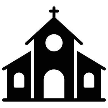 Kilise ikonu, modern tarz Noel ve Yeni Yıl çizgisi ikonu, izole kış bayramı sembolleri