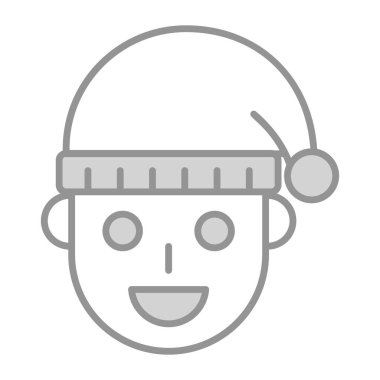 Erkek çocuk yüz ikonu, modern tarz Noel ve Yeni Yıl çizgisi ikonu, izole edilmiş kış bayramı sembolleri