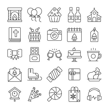 ikon, modern tarz Noel ve Yeni Yıl çizgisi ikonu, izole kış bayramı sembolleri