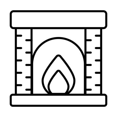 Şömine ikonu, modern tarz Noel ve Yeni Yıl çizgisi ikonu, izole edilmiş kış bayramı sembolleri