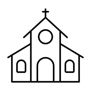 Kilise ikonu, modern tarz Noel ve Yeni Yıl çizgisi ikonu, izole kış bayramı sembolleri