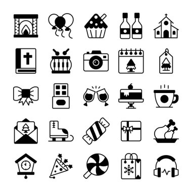 Modern stil Noel ve Yeni Yıl ikonu, izole kış bayramı sembolleri