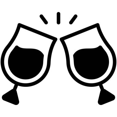 Şarap tostu ikonu, modern tarz Noel ve Yeni Yıl çizgisi ikonu, izole edilmiş kış bayramı sembolleri