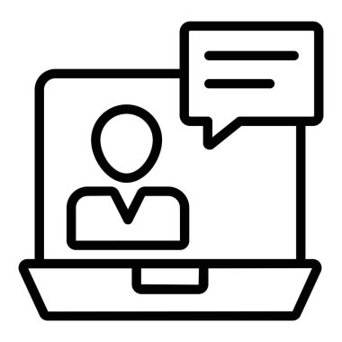 Telekonferans simgesi. Kullanıcı arayüzü Vektör İllüstrasyonu, Satır Sanatı Biçiminde Basit Bir Vektör İşareti ve Moda Sembolü olarak, Tasarım ve Web Siteleri veya Mobil Uygulamalar için,