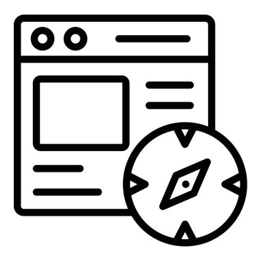 Web navigatörü Simgesi. Kullanıcı arayüzü Vektör İllüstrasyonu, Satır Sanatı Biçiminde Basit Bir Vektör İşareti ve Moda Sembolü olarak, Tasarım ve Web Siteleri veya Mobil Uygulamalar için,