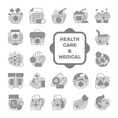 Tıbbi ve Sağlık Servisi seti, vektör simgeleri. Kaliteli semboller. Mobil kavramlar ve web uygulamaları için tıp ve sağlık unsurları.