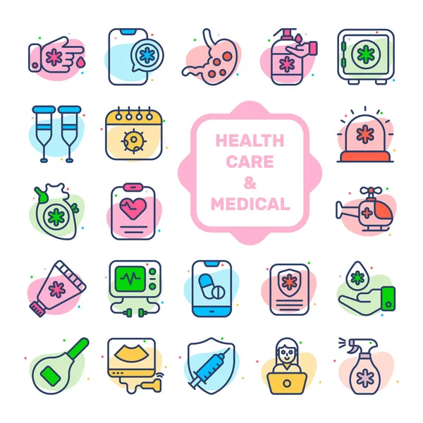 Zestaw Medyczny Opieki Zdrowotnej Ikony Wektorowe Symbole Najwyższej Jakości Medycyna — Wektor stockowy