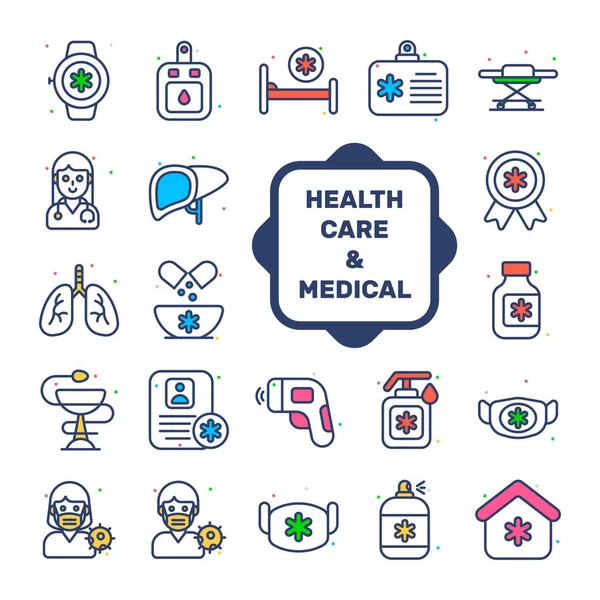 Sada Lékařských Zdravotnických Vektorové Ikony Symboly Prvotřídní Kvality Medicína Zdravotní — Stockový vektor