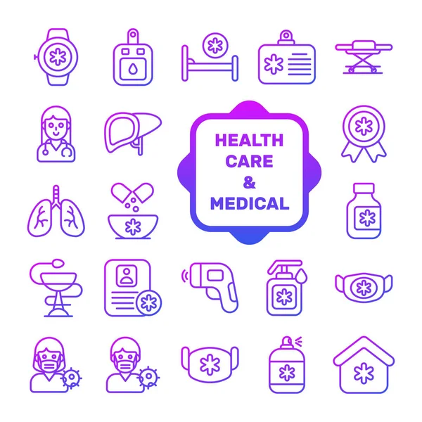 一套医疗和保健 病媒图标 优质的符号 移动概念和网络应用的医学和健康要素 — 图库矢量图片