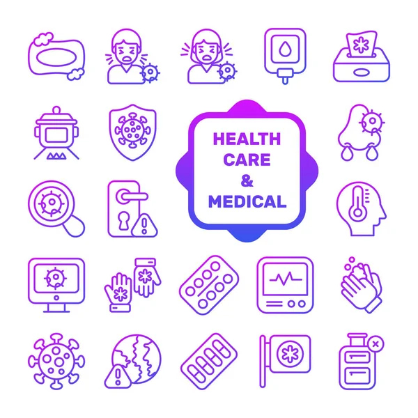 医療とヘルスケア ベクトルアイコンのセット プレミアム品質のシンボル モバイルやウェブアプリの医療や健康の要素は — ストックベクタ