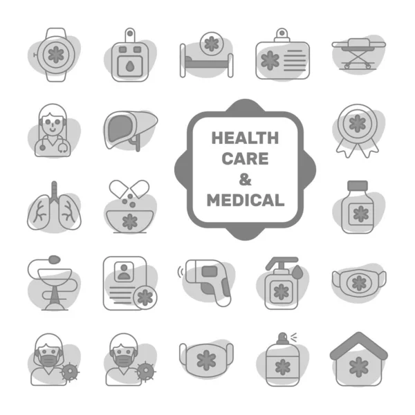 Sada Lékařských Zdravotnických Vektorové Ikony Symboly Prvotřídní Kvality Medicína Zdravotní — Stockový vektor