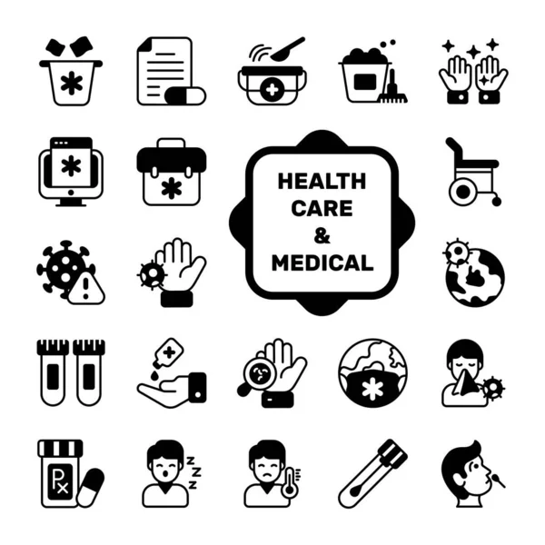 一套医疗和保健 病媒图标 优质的符号 移动概念和网络应用的医学和健康要素 — 图库矢量图片