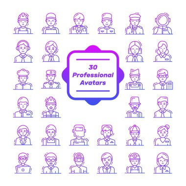 Modern insan avatarları, çeşitli insan karakterleri personeli. Kaliteli sembol koleksiyonu. Basit mono piktogram paketi. Web grafikleri için vektör logosu kavramı.