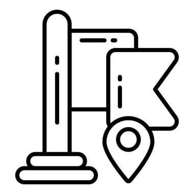 Flag simgesi ile ilgili harita konumu ve yön bulma çizgisi simgesi. Trafik ve seyahat vektörü simgesi.