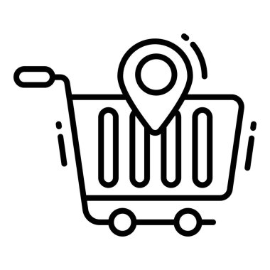 Dükkan Konumu simgesi ile ilgili Harita konumu ve navigasyon çizgisi simgesi. Trafik ve seyahat vektörü simgesi.