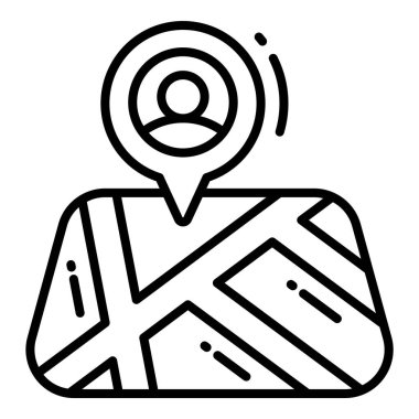 Konum İşaretleyici simgesi ile ilgili Harita konumu ve navigasyon çizgisi simgesi. Trafik ve seyahat vektörü simgesi.