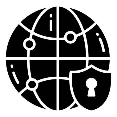 Küresel, Koruma ve Güvenlik vektör simgeleri siber bilgisayar ağı iş veri teknolojisini ayarladı