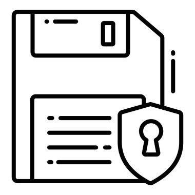 Diskette Güvenlik, Koruma ve Güvenlik vektör simgeleri siber bilgisayar ağı veri teknolojisini ayarladı