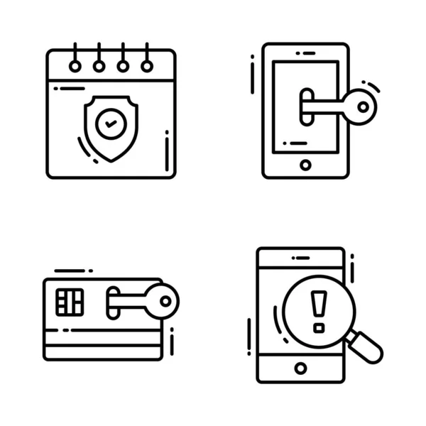 stock vector Protection and security vector line icons set cyber computer network business data technology