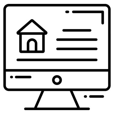 Çevrimiçi ev modası simgesi, beyaz arkaplanda izole edilmiş satır biçimi. Web sitenizin tasarımı için sembol, logo, uygulama, UI.